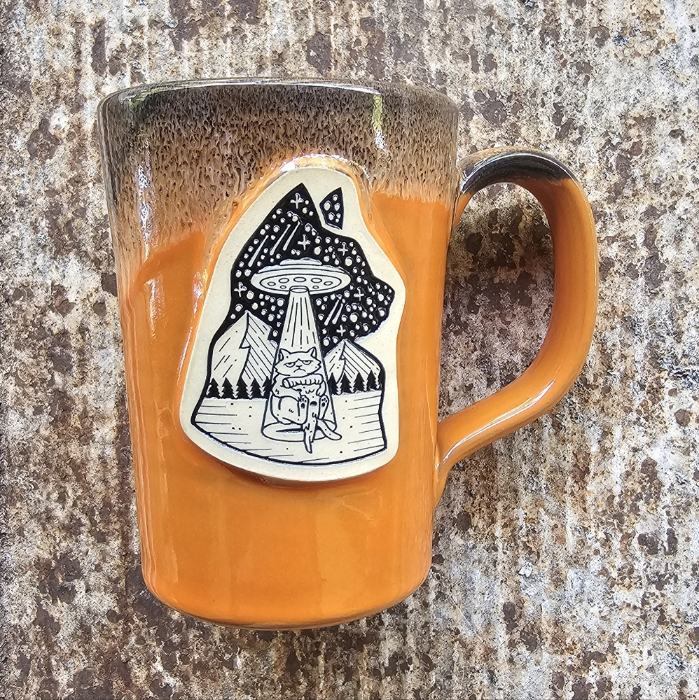 Deneen Pottery Scotty Russell Pizza Space Cat Mug